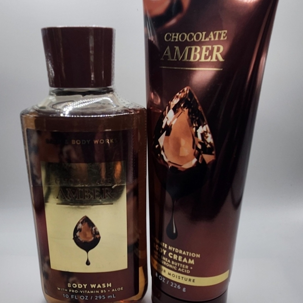 Bath & Body Works Bundle ~ CHOCOLATE AMBER ~ Shea Butter & Hyaluronic Acid NEW!!